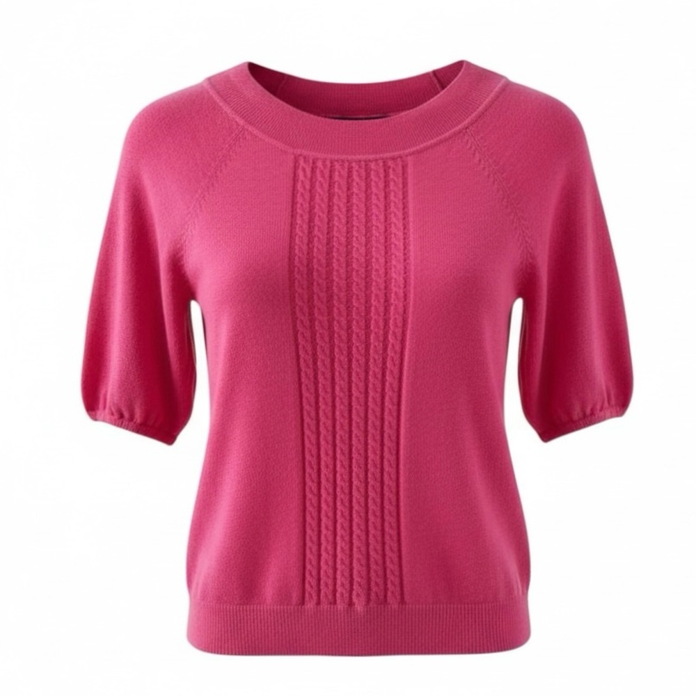 BeBe Pink Short Sleeve Mini Cable Knit Sweater Size Small